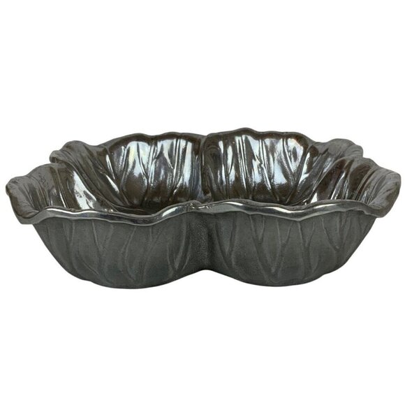 Wilton Armetale Majolica Cabbage Divided Pewter 9.5 in Serving Bowl Square - Picture 2 of 8